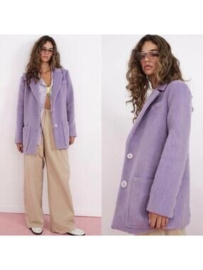 For Love & Lemons Lavender Lilac Fuzzy Oversized BlazerJacket Pastel Small